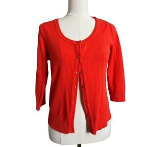 Pin Up Preppy Cardigan Sweater Medium Coral Scoop Neck Button Front Knit Top